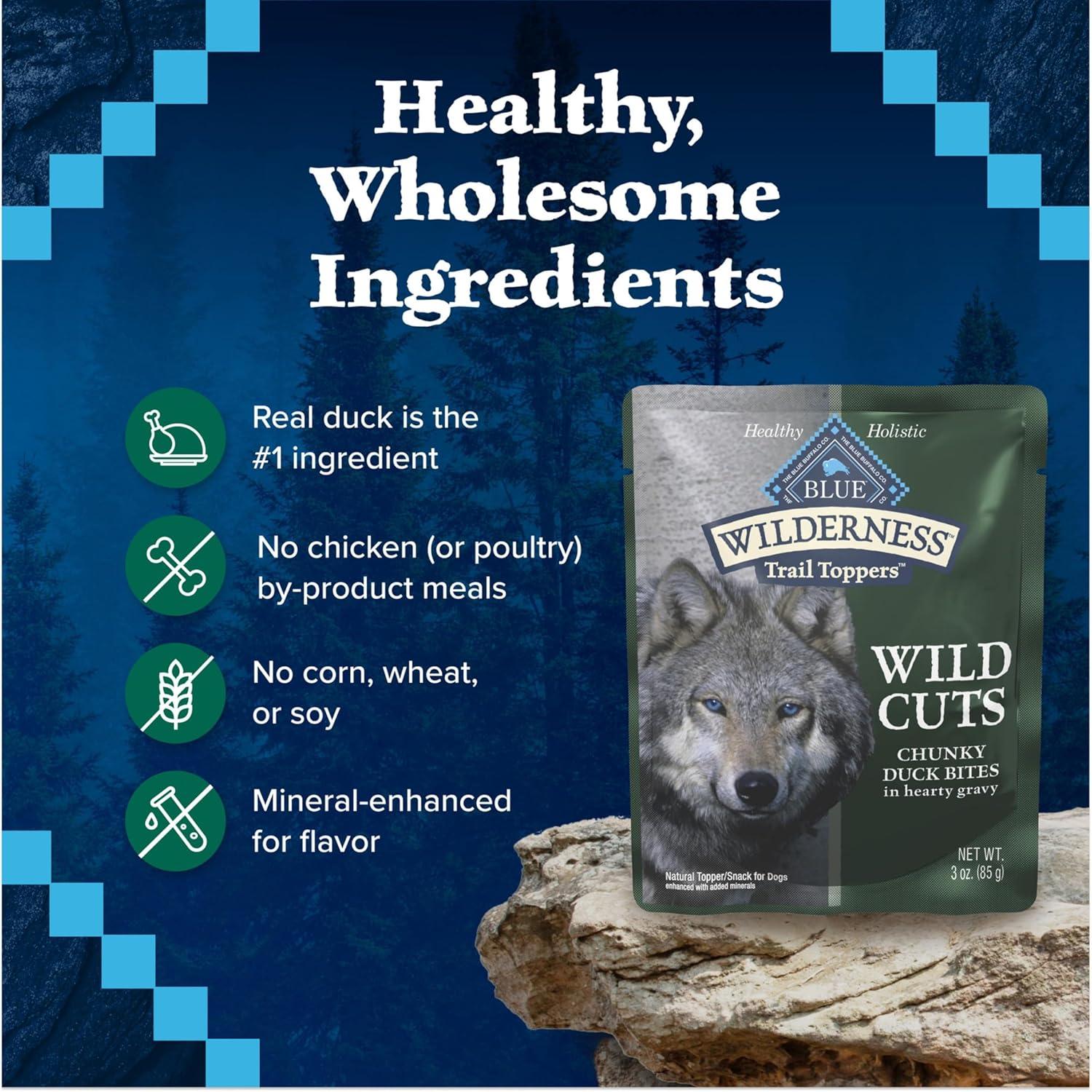 imageBlue Buffalo Wilderness Trail Toppers Wild Cuts Wet Dog Food Variety Pack HighProtein amp GrainFree Made with Natural Ingredients Chicken and Beef Flavors 3oz Pouches 12 Count 6 of EachDuck
