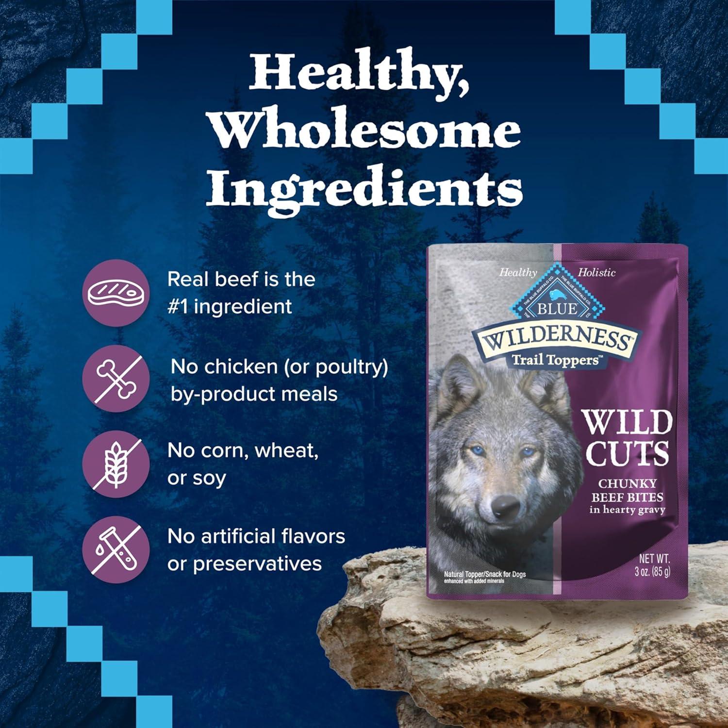 imageBlue Buffalo Wilderness Trail Toppers Wild Cuts Wet Dog Food Variety Pack HighProtein amp GrainFree Made with Natural Ingredients Chicken and Beef Flavors 3oz Pouches 12 Count 6 of EachBeef