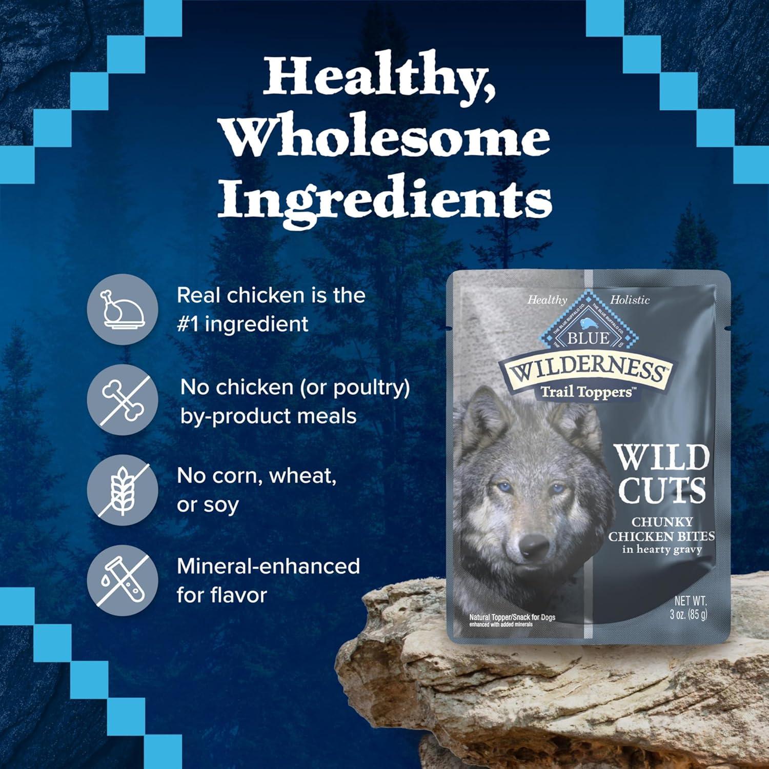 imageBlue Buffalo Wilderness Trail Toppers Wild Cuts Wet Dog Food Variety Pack HighProtein amp GrainFree Made with Natural Ingredients Chicken and Beef Flavors 3oz Pouches 12 Count 6 of EachChicken