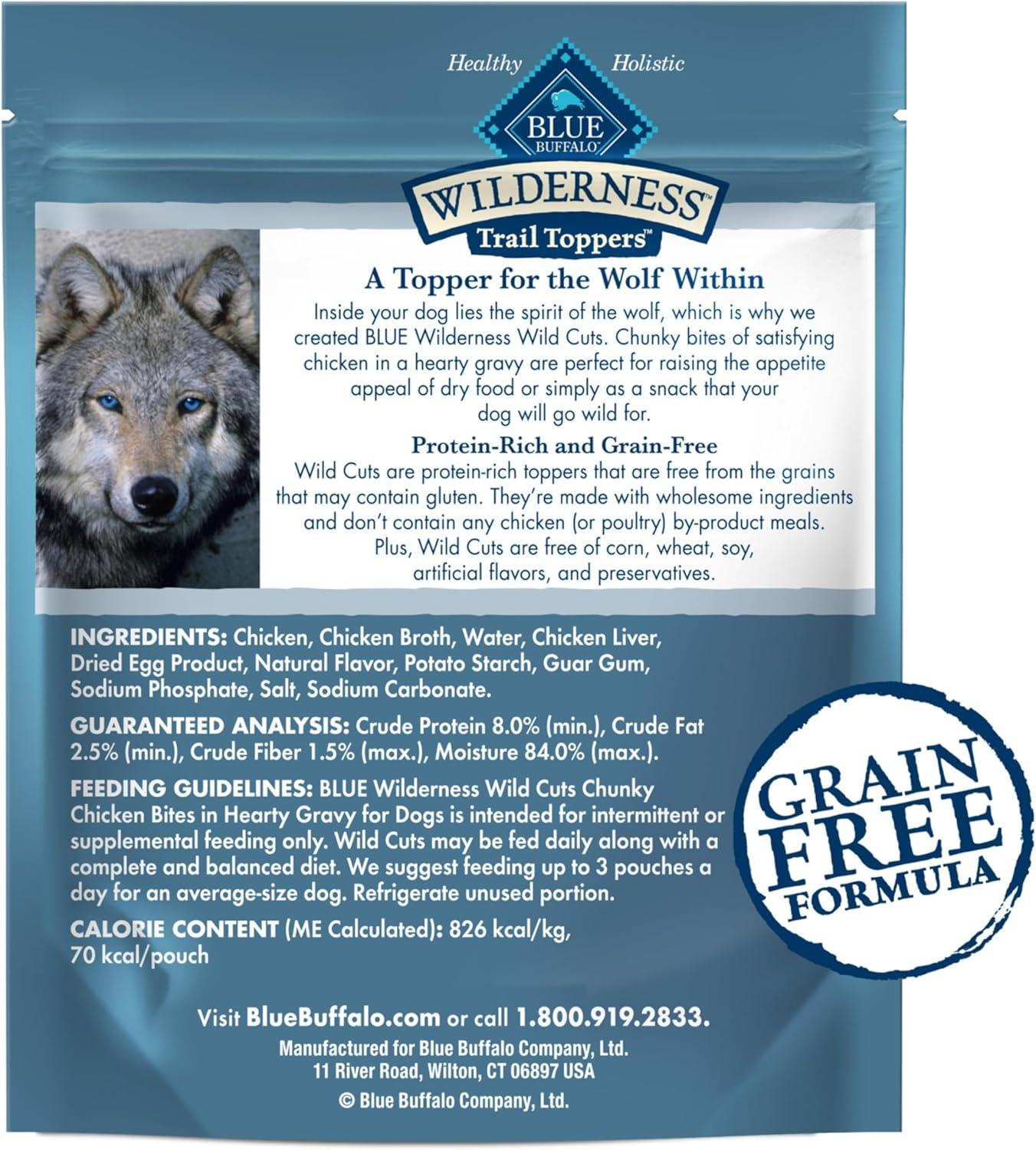 imageBlue Buffalo Wilderness Trail Toppers Wild Cuts Wet Dog Food Variety Pack HighProtein amp GrainFree Made with Natural Ingredients Chicken and Beef Flavors 3oz Pouches 12 Count 6 of EachChicken