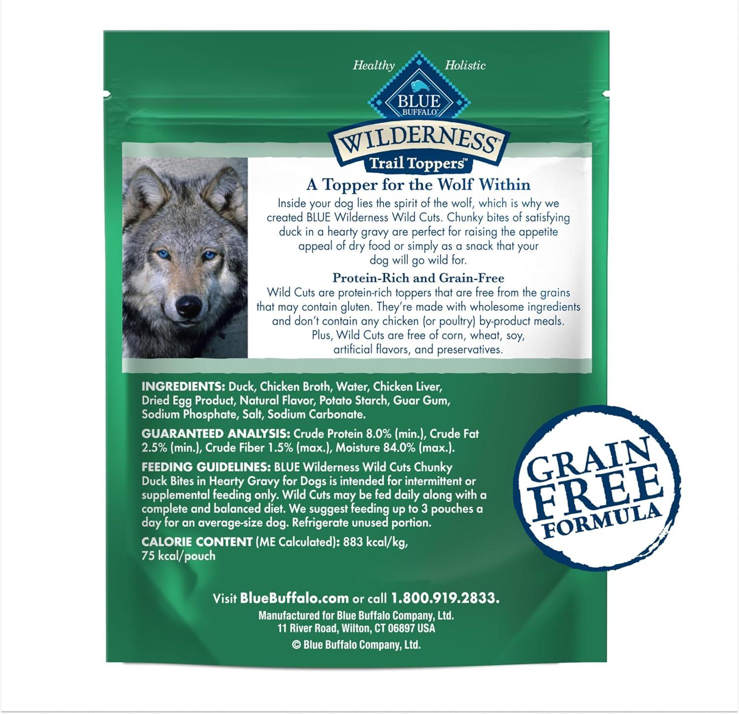 imageBlue Buffalo Wilderness Trail Toppers Wild Cuts Wet Dog Food Variety Pack HighProtein amp GrainFree Made with Natural Ingredients Chicken and Beef Flavors 3oz Pouches 12 Count 6 of EachDuck