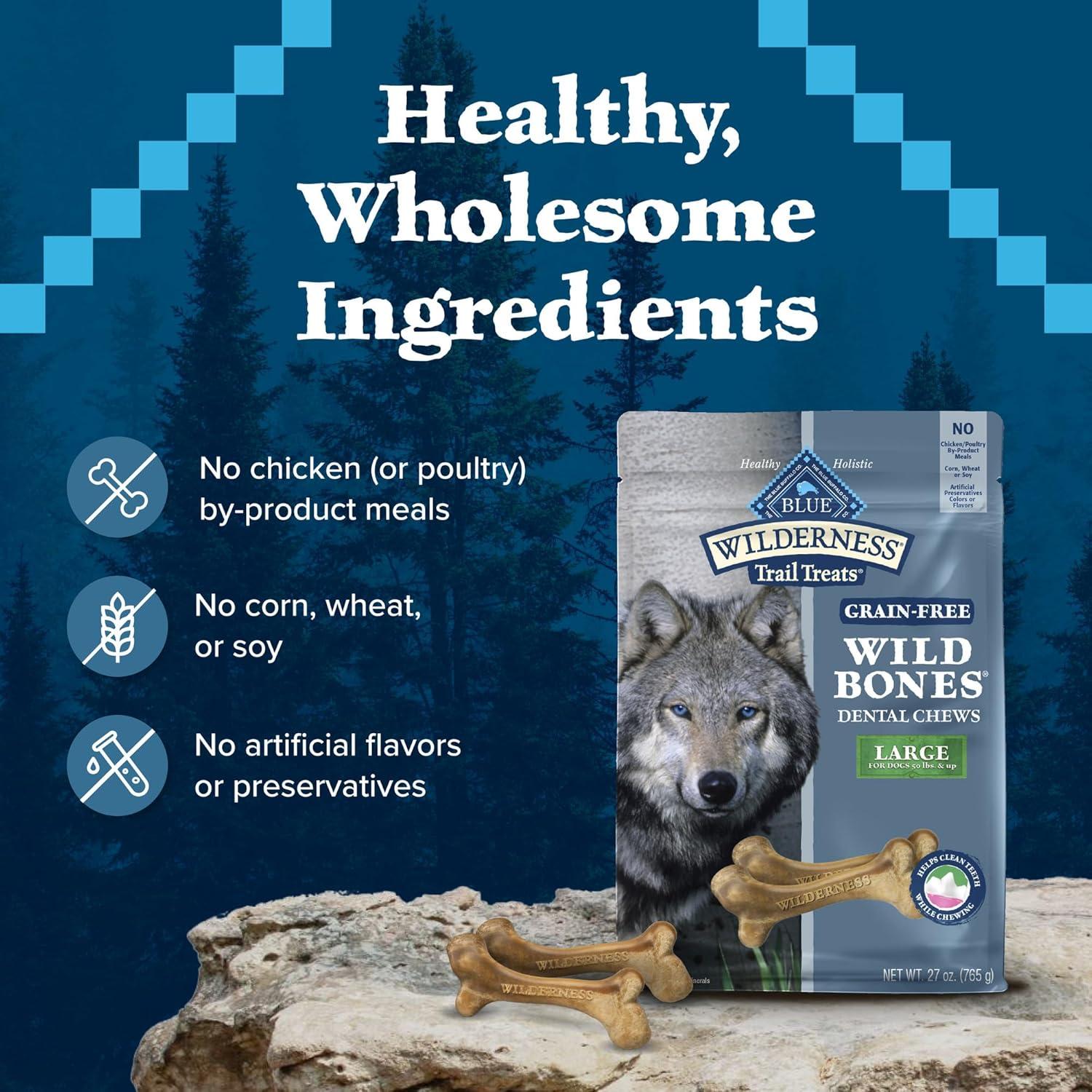 imageBlue Buffalo Wilderness Trail Treats Wild Bones Large Dental Chews GrainFree Dog Bones for Large Dogs Made with Natural Ingredients 10oz BagLarge Bones For Dogs 50 lbs