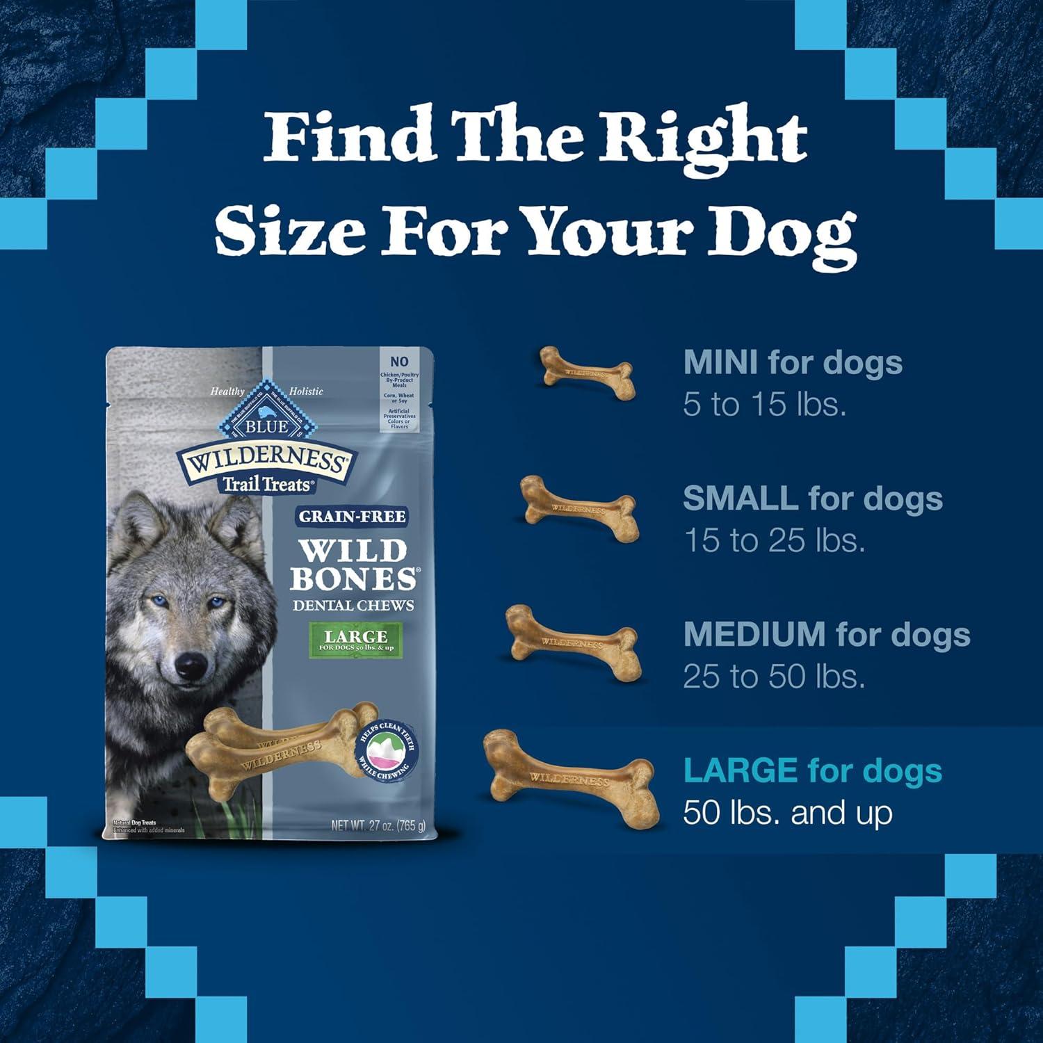 imageBlue Buffalo Wilderness Trail Treats Wild Bones Large Dental Chews GrainFree Dog Bones for Large Dogs Made with Natural Ingredients 10oz BagLarge Bones For Dogs 50 lbs