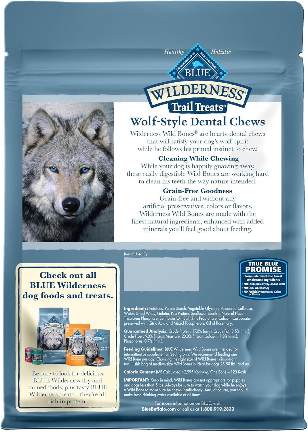 imageBlue Buffalo Wilderness Trail Treats Wild Bones Large Dental Chews GrainFree Dog Bones for Large Dogs Made with Natural Ingredients 10oz BagMedium Bones For Dogs 2550 lbs