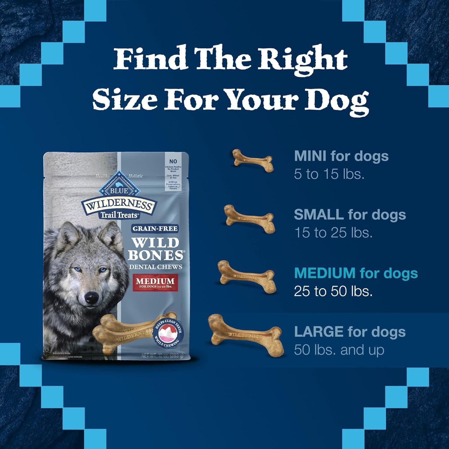 imageBlue Buffalo Wilderness Trail Treats Wild Bones Large Dental Chews GrainFree Dog Bones for Large Dogs Made with Natural Ingredients 10oz BagMedium Bones For Dogs 2550 lbs