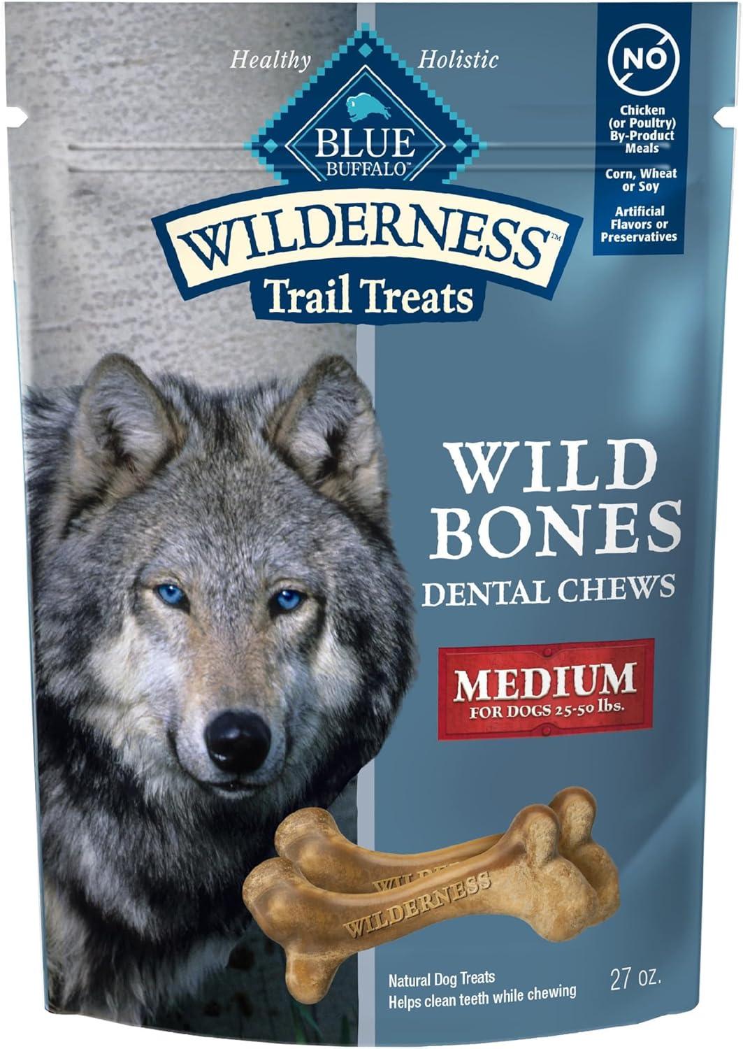 imageBlue Buffalo Wilderness Trail Treats Wild Bones Large Dental Chews GrainFree Dog Bones for Large Dogs Made with Natural Ingredients 10oz BagMedium Bones For Dogs 2550 lbs