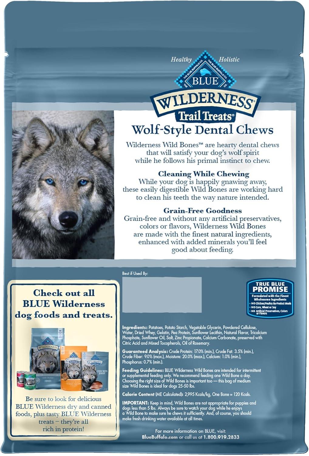 imageBlue Buffalo Wilderness Trail Treats Wild Bones Large Dental Chews GrainFree Dog Bones for Large Dogs Made with Natural Ingredients 10oz BagMedium Bones For Dogs 2550 lbs