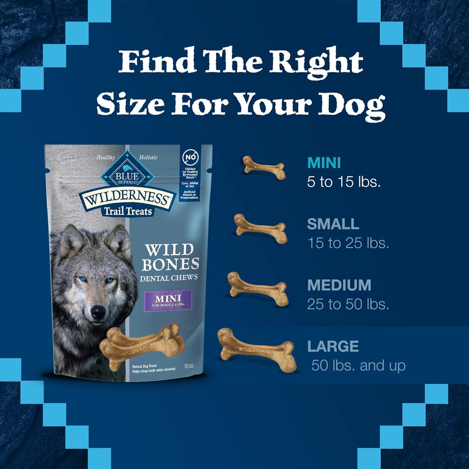 imageBlue Buffalo Wilderness Trail Treats Wild Bones Large Dental Chews GrainFree Dog Bones for Large Dogs Made with Natural Ingredients 10oz BagMini Bones For Dogs 515 lbs