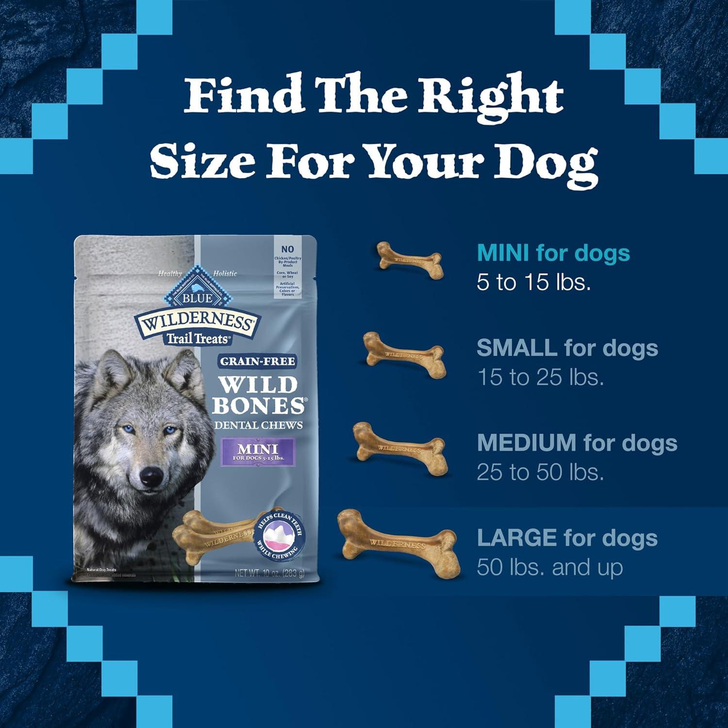 imageBlue Buffalo Wilderness Trail Treats Wild Bones Large Dental Chews GrainFree Dog Bones for Large Dogs Made with Natural Ingredients 10oz BagMini Bones For Dogs 515 lbs