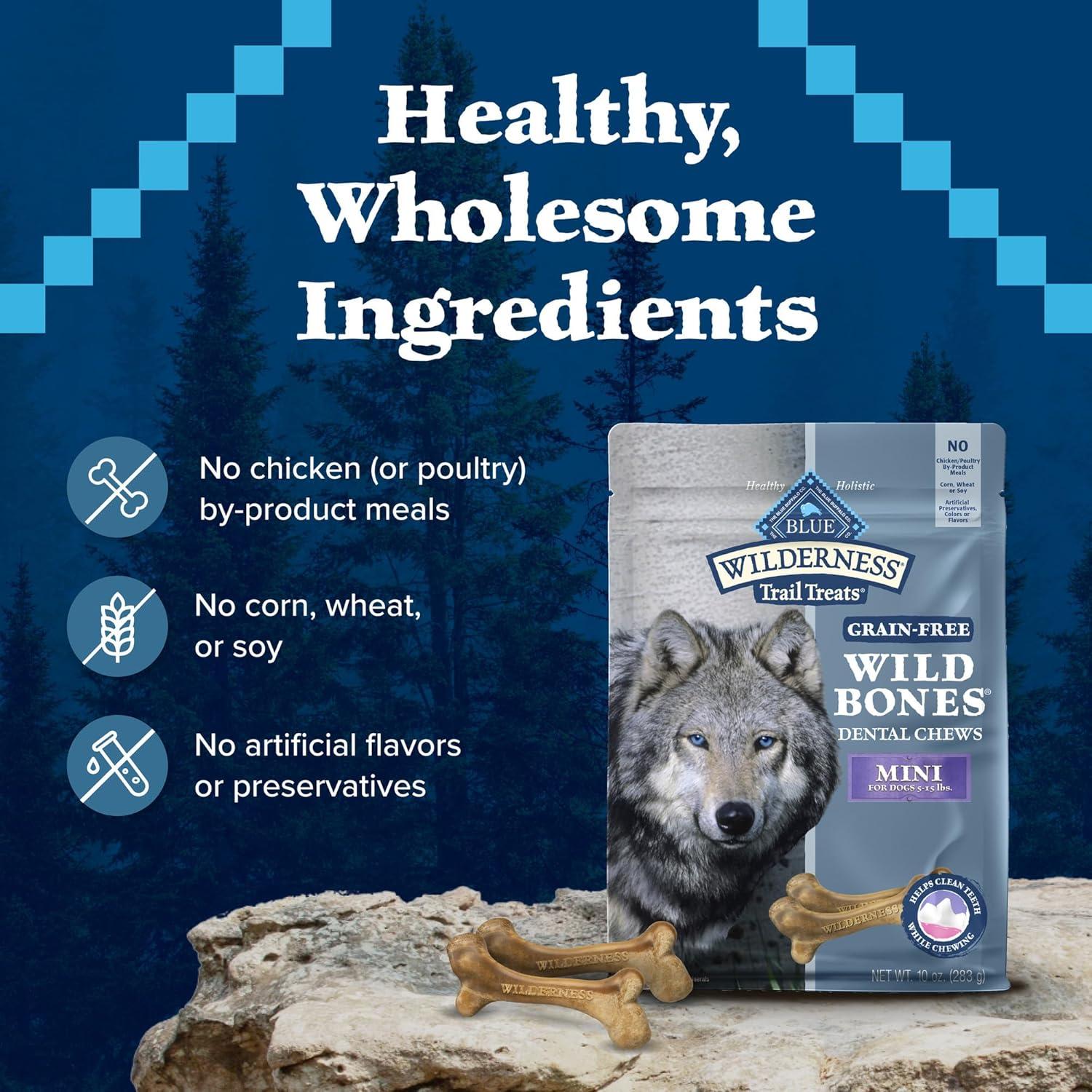 imageBlue Buffalo Wilderness Trail Treats Wild Bones Large Dental Chews GrainFree Dog Bones for Large Dogs Made with Natural Ingredients 10oz BagMini Bones For Dogs 515 lbs