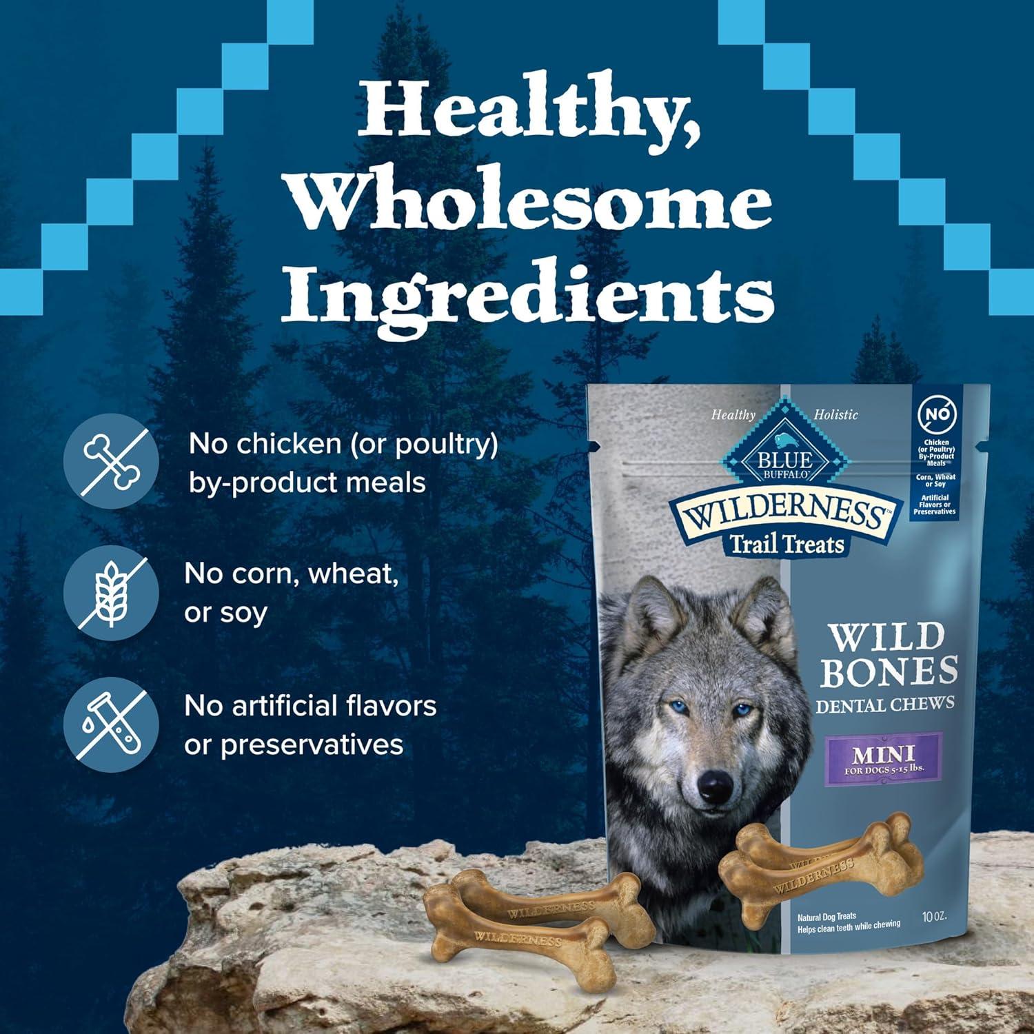 imageBlue Buffalo Wilderness Trail Treats Wild Bones Large Dental Chews GrainFree Dog Bones for Large Dogs Made with Natural Ingredients 10oz BagMini Bones For Dogs 515 lbs