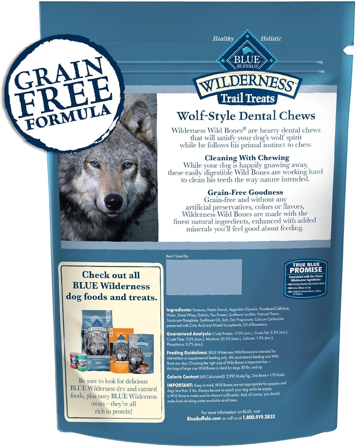 imageBlue Buffalo Wilderness Trail Treats Wild Bones Large Dental Chews GrainFree Dog Bones for Large Dogs Made with Natural Ingredients 10oz BagMini Bones For Dogs 515 lbs