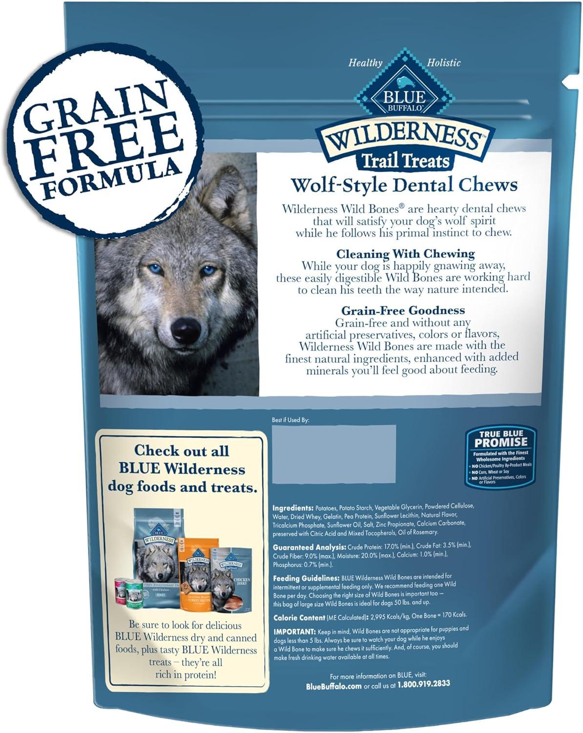 imageBlue Buffalo Wilderness Trail Treats Wild Bones Large Dental Chews GrainFree Dog Bones for Large Dogs Made with Natural Ingredients 10oz BagMini Bones For Dogs 515 lbs