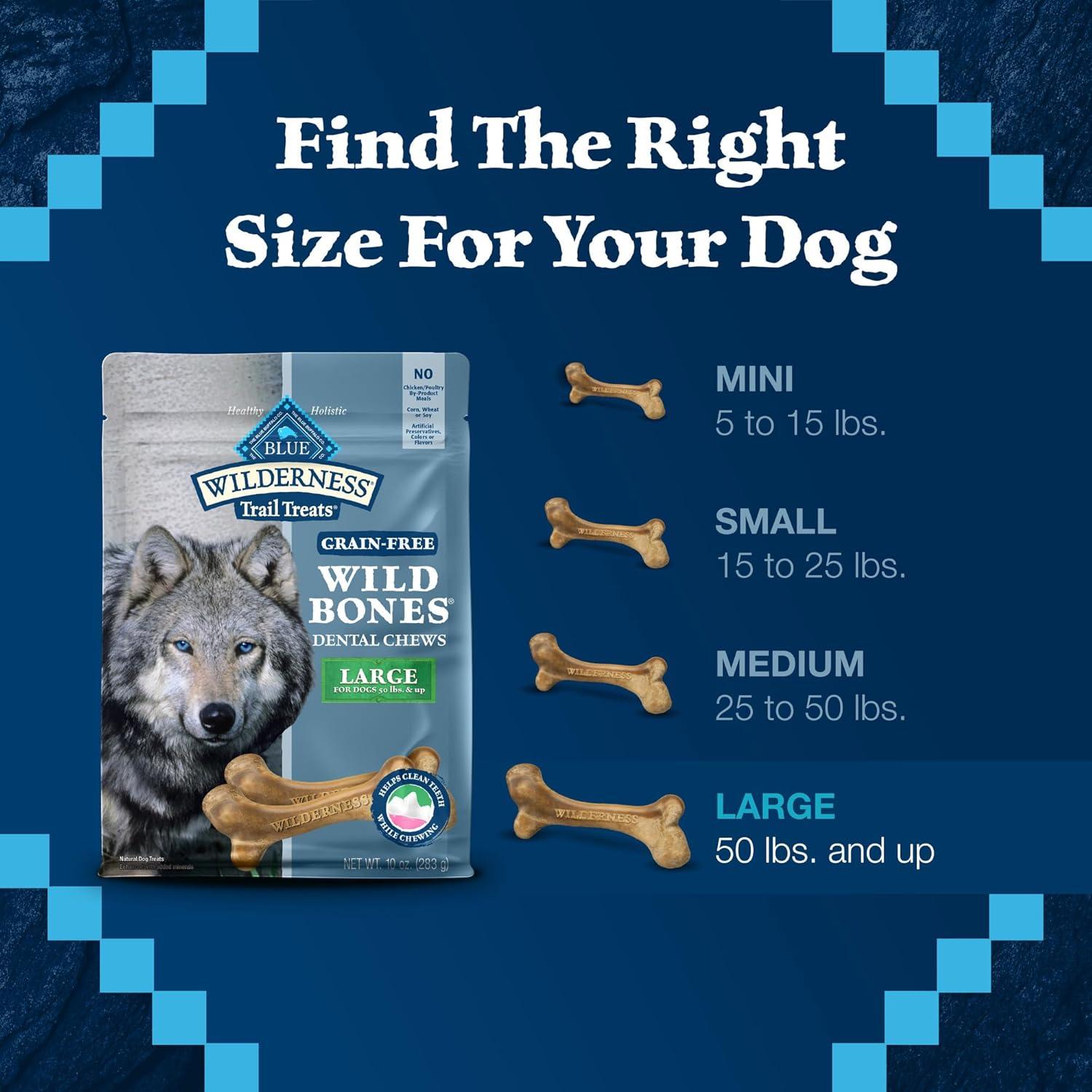 imageBlue Buffalo Wilderness Trail Treats Wild Bones Large Dental Chews GrainFree Dog Bones for Large Dogs Made with Natural Ingredients 10oz BagWild Bones For Dogs 50 lbs