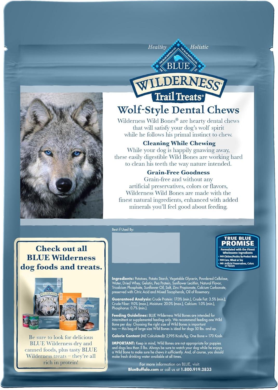 imageBlue Buffalo Wilderness Trail Treats Wild Bones Large Dental Chews GrainFree Dog Bones for Large Dogs Made with Natural Ingredients 10oz BagWild Bones For Dogs 50 lbs