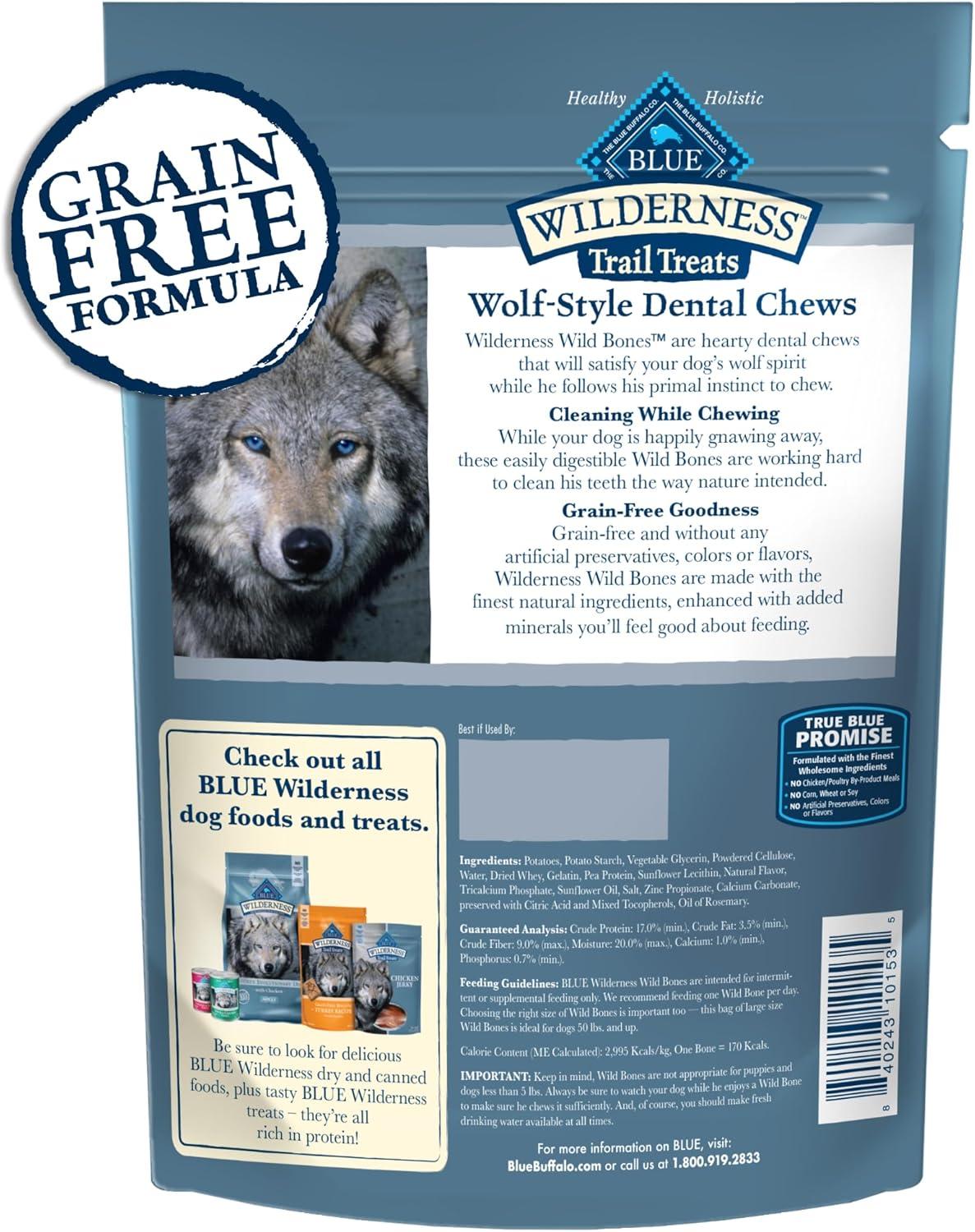 imageBlue Buffalo Wilderness Trail Treats Wild Bones Large Dental Chews GrainFree Dog Bones for Large Dogs Made with Natural Ingredients 10oz BagWild Bones For Dogs 50 lbs