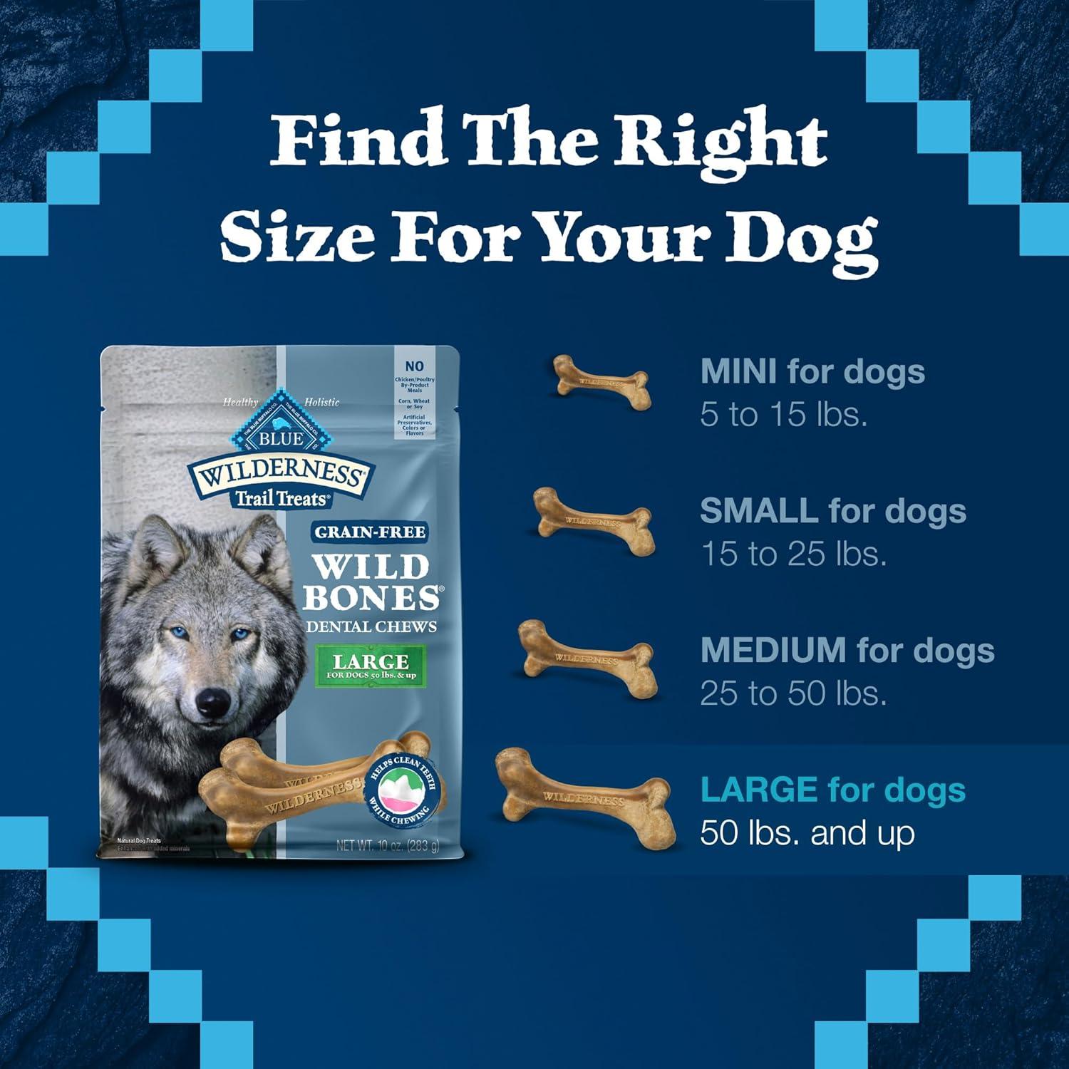 imageBlue Buffalo Wilderness Trail Treats Wild Bones Large Dental Chews GrainFree Dog Bones for Large Dogs Made with Natural Ingredients 10oz BagWild Bones For Dogs 50 lbs