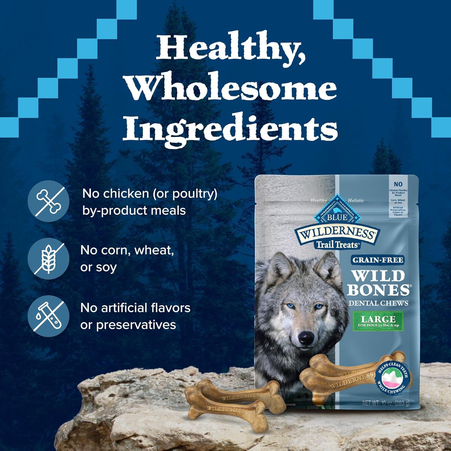 imageBlue Buffalo Wilderness Trail Treats Wild Bones Large Dental Chews GrainFree Dog Bones for Large Dogs Made with Natural Ingredients 10oz BagWild Bones For Dogs 50 lbs