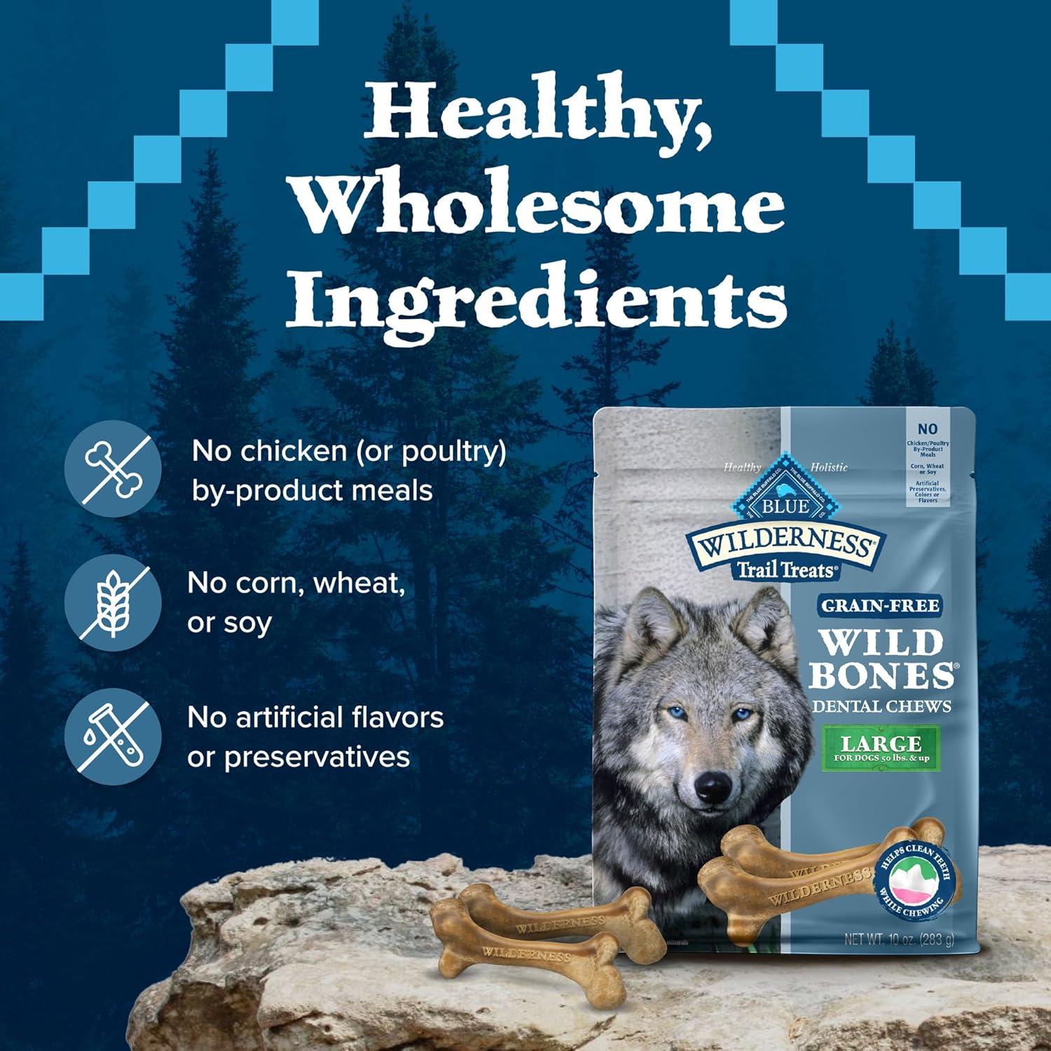 imageBlue Buffalo Wilderness Trail Treats Wild Bones Large Dental Chews GrainFree Dog Bones for Large Dogs Made with Natural Ingredients 10oz BagWild Bones For Dogs 50 lbs