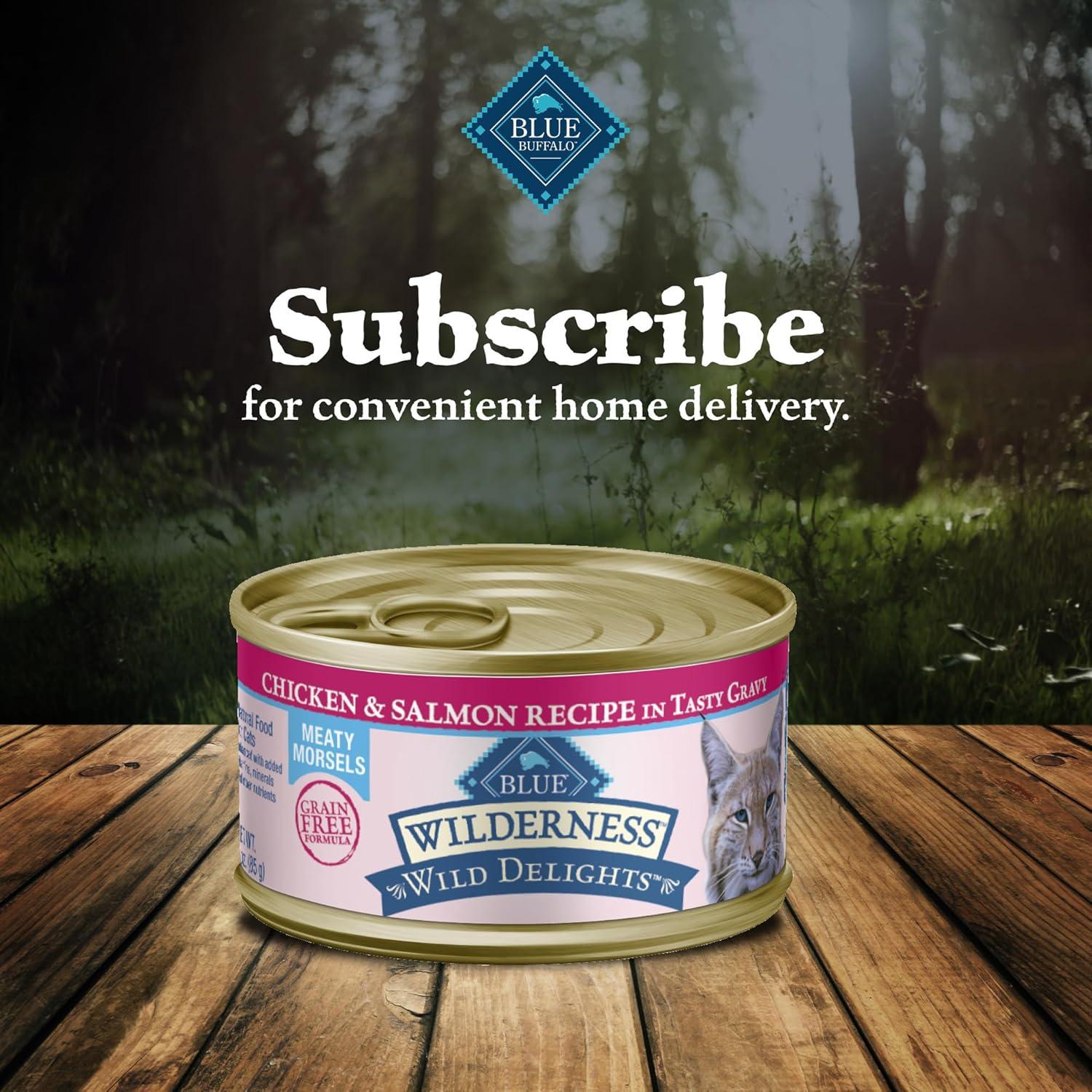 imageBlue Buffalo Wilderness Wild Delights Meaty Morsels Natural Wet Cat Food Chicken amp Salmon in Tasty Gravy 3oz Cans 24PackChicken Salmon