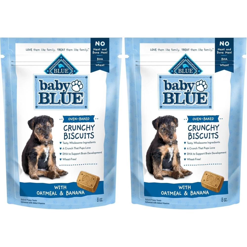 imageBlue Buffalo Baby Blue Crunchy Biscuits with DHA Crunchy Dog Treats for Puppies Made with Natural Ingredients Oatmeal amp Banana 8oz Bag8 Ounce Pack of 2
