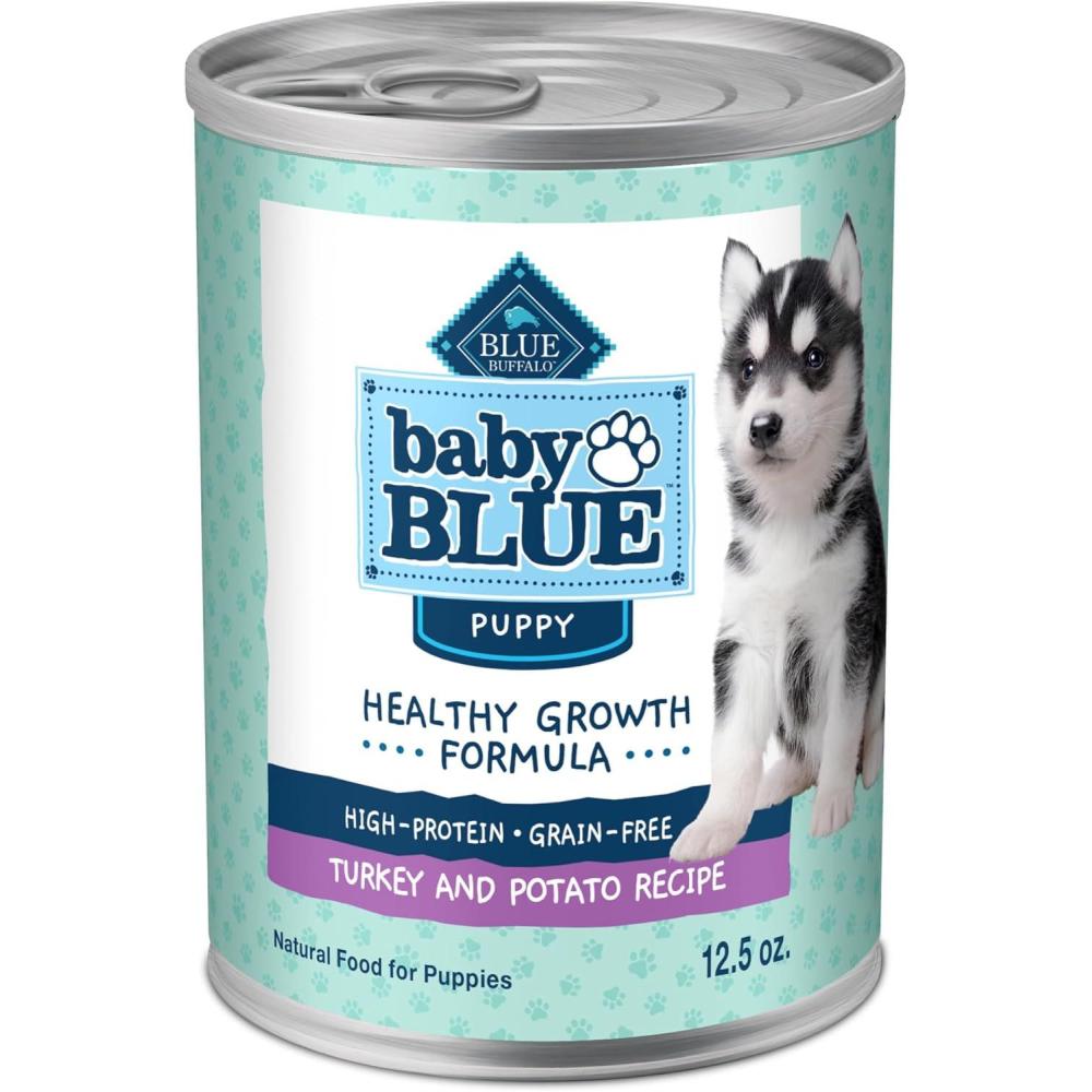 imageBlue Buffalo Baby Blue Healthy Growth Formula Natural Puppy Wet Dog Food Chicken and Vegetable RecipeTurkey Potato Grain Free