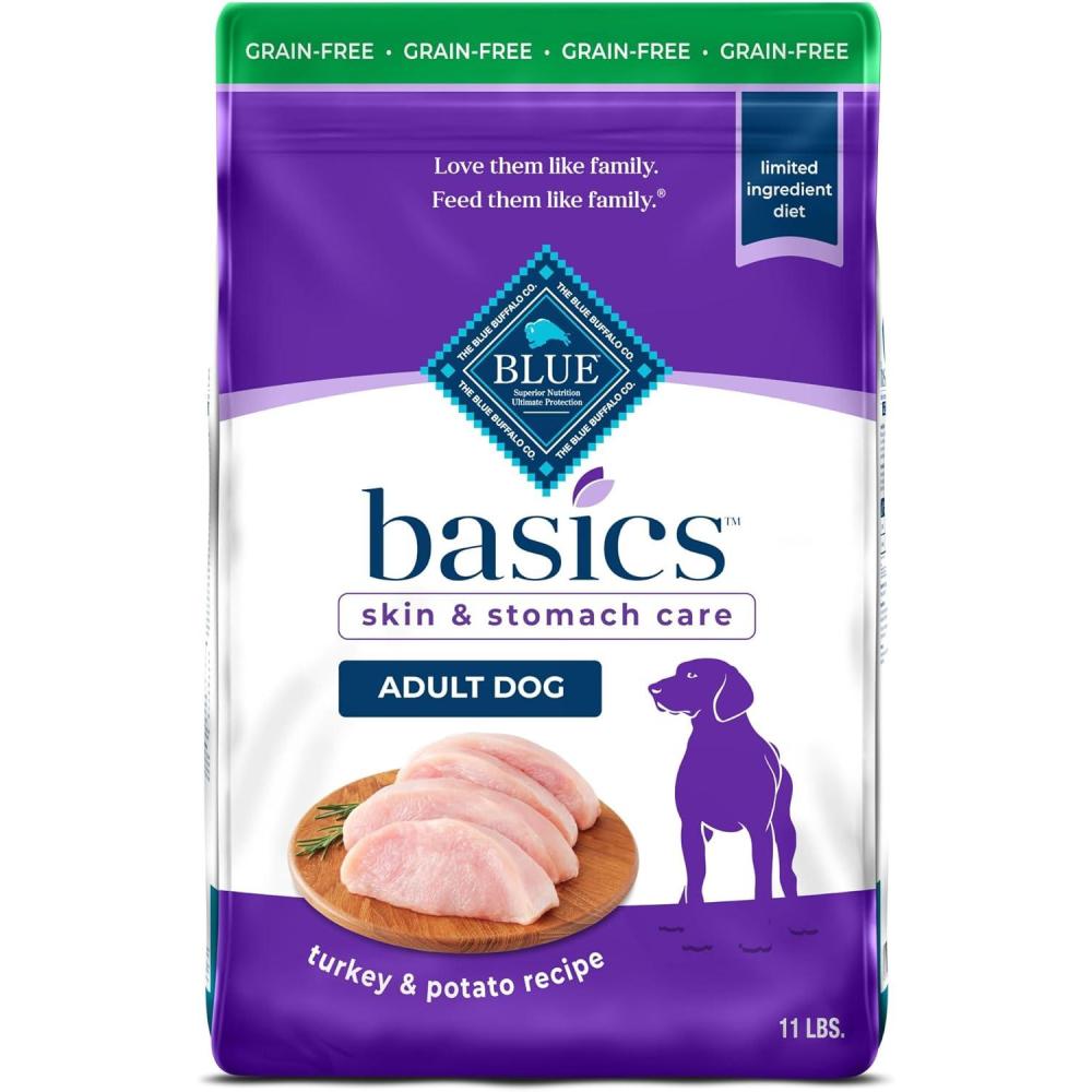 imageBlue Buffalo Basics Adult GrainFree Dry Dog Food for Skin amp Stomach Care Limited Ingredient Diet Made in the USA with Natural Ingredients Turkey amp Potato Recipe 11lb BagTurkey Potato