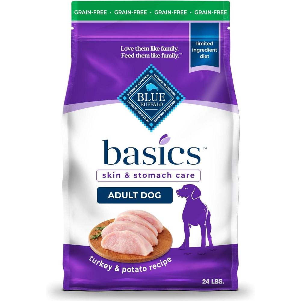 imageBlue Buffalo Basics GrainFree Adult Dry Dog Food Skin amp Stomach Care Limited Ingredient Diet for Dogs Turkey Recipe 24lb Bag24 Pound Pack of 1