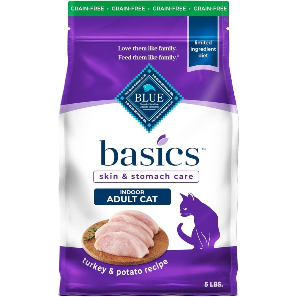 imageBlue Buffalo Basics GrainFree Dry Cat Food Skin amp Stomach Care Limited Ingredient Diet for Indoor Cats Turkey amp Potato Recipe 11lb BagTurkey Potato