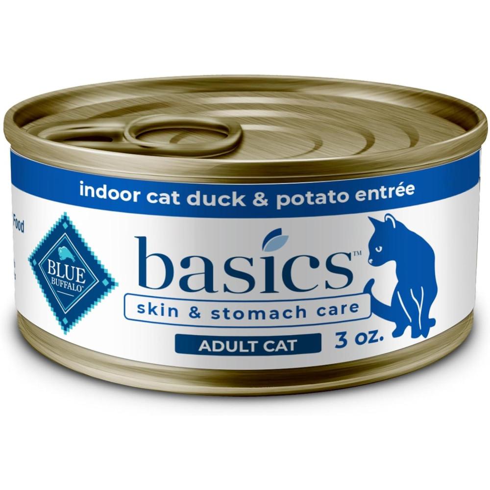 imageBlue Buffalo Basics GrainFree Wet Cat Food Skin amp Stomach Care Limited Ingredient Diet for Indoor Cats Duck amp Potato Entre 3oz Cans 24 CountDuck