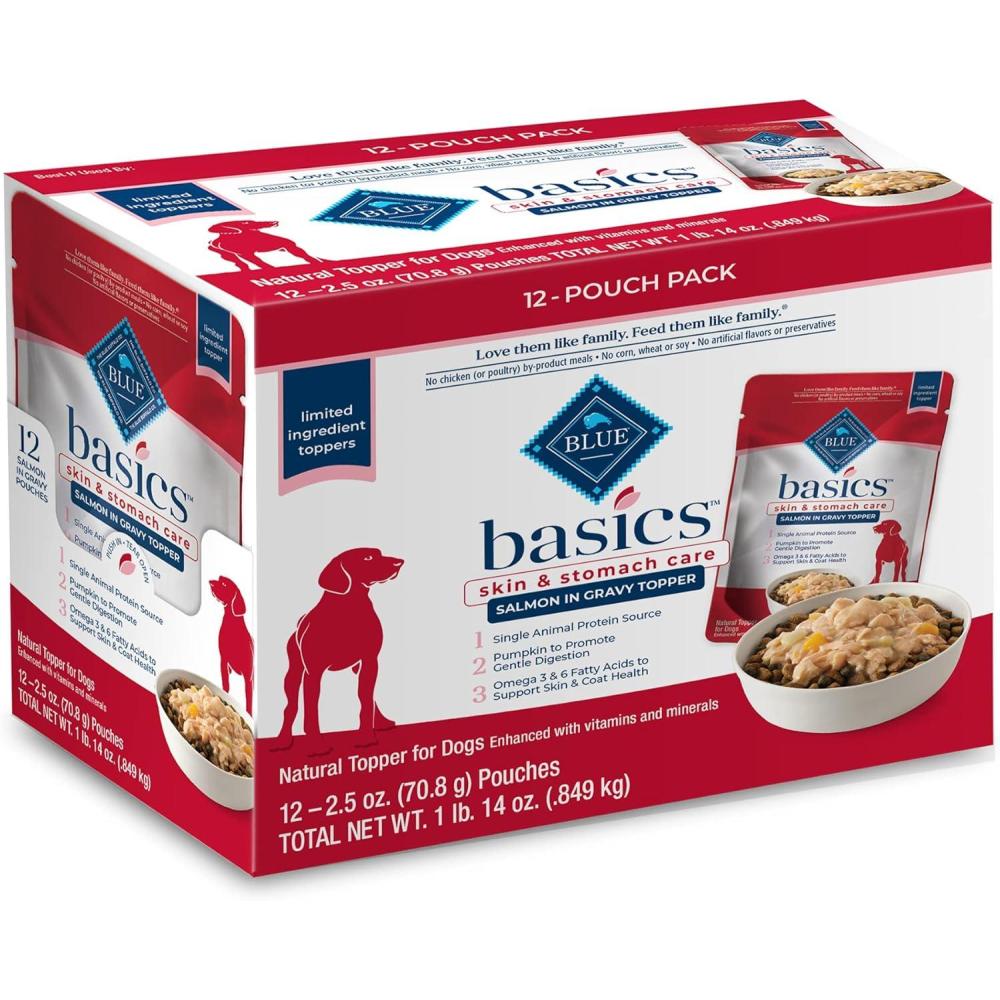 imageBlue Buffalo Basics Skin amp Stomach Care Natural Wet Dog Food Topper Salmon in Gravy 25oz Pouch 12 Pack188 Pound Pack of 1