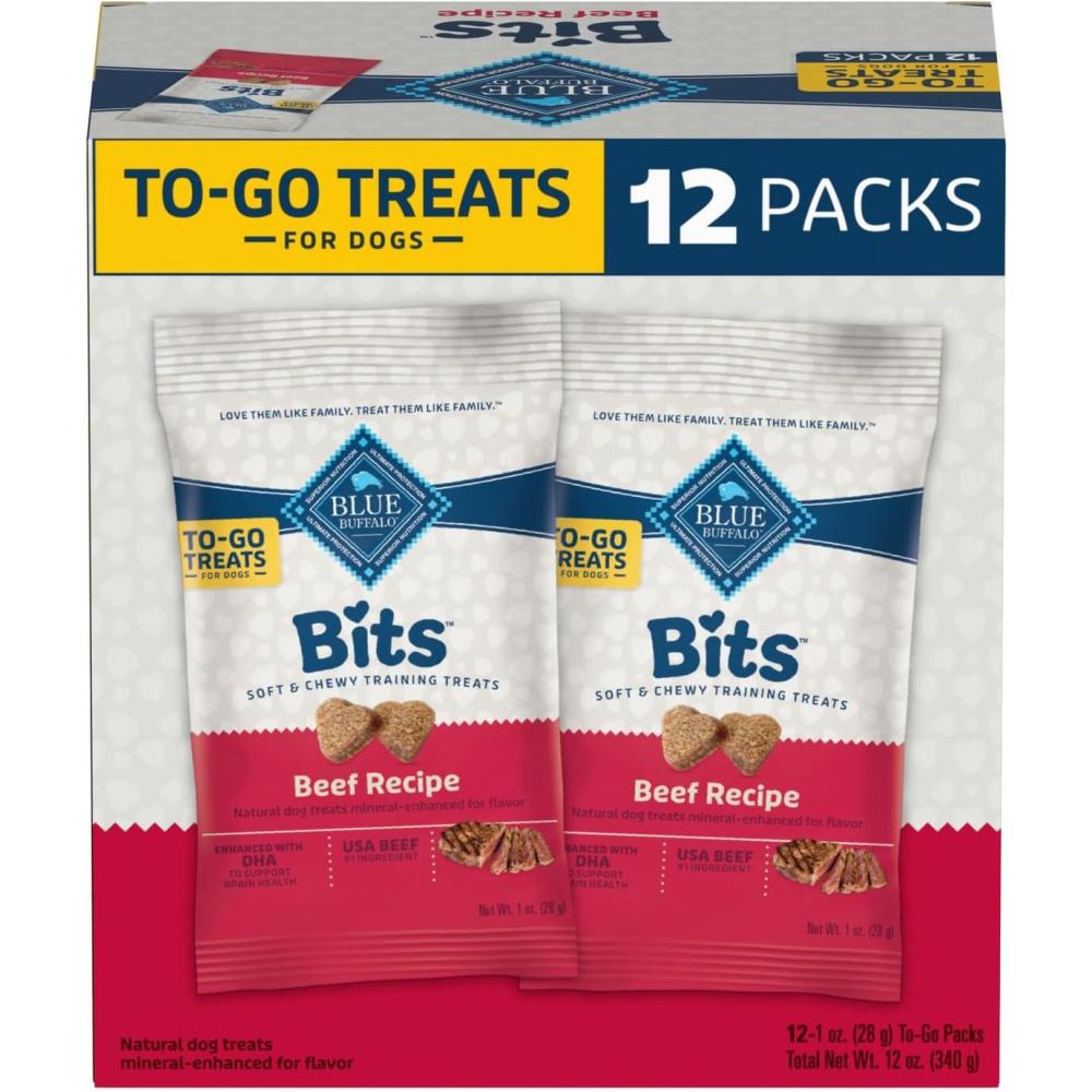 imageBlue Buffalo Bits Natural Soft Moist to Go Dog Training Treats Beef Recipe 1oz Bags Pack of 12BLUE Bits Beef