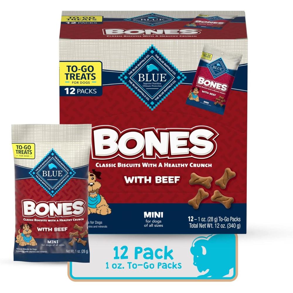 imageBlue Buffalo Bits Natural Soft Moist to Go Dog Training Treats Beef Recipe 1oz Bags Pack of 12BLUE Bones Beef