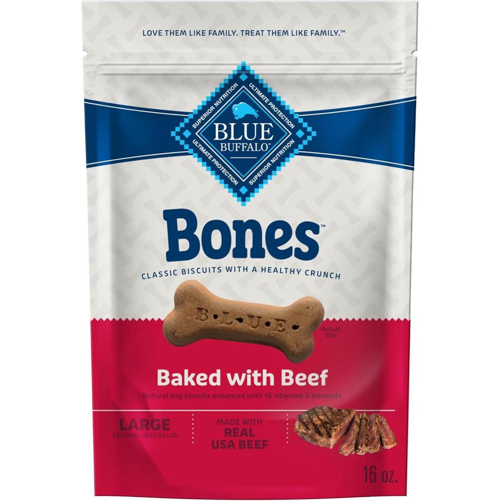 imageBlue Buffalo Bones Natural Crunchy Dog Treats Large Dog Biscuits Beef 16oz Bag 4 CountLarge Biscuits For Dogs 50 lbs Beef