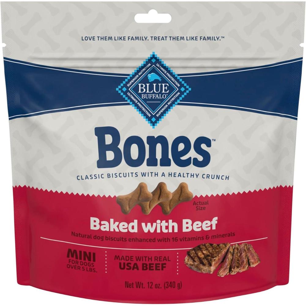 imageBlue Buffalo Bones Natural Crunchy Dog Treats Medium Dog Biscuits Beef 16oz Bag 4 CountMini Biscuits For Dogs 5 lbs Beef
