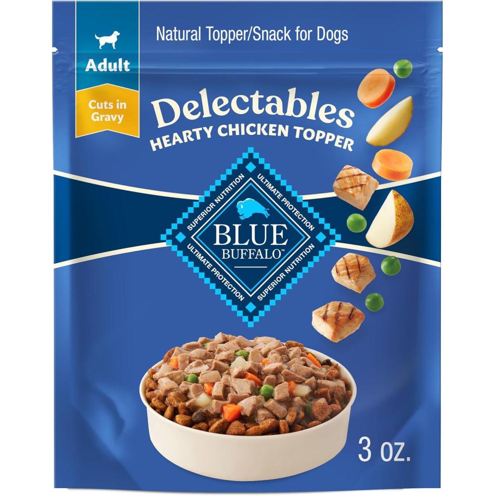 imageBlue Buffalo Delectables Natural Wet Dog Food Toppers Variety Pack Tasty Chicken amp Hearty Beef Cuts in Gravy 3oz 12 Pouches 6 of Each FlavorChicken