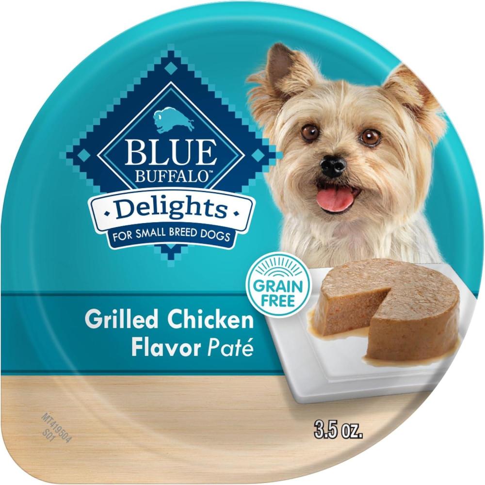 imageBlue Buffalo Delights Natural Adult Small Breed Wet Dog Food Cups Pate Style Grilled Chicken Flavor in Savory Juice 35oz Pack of 12Chicken