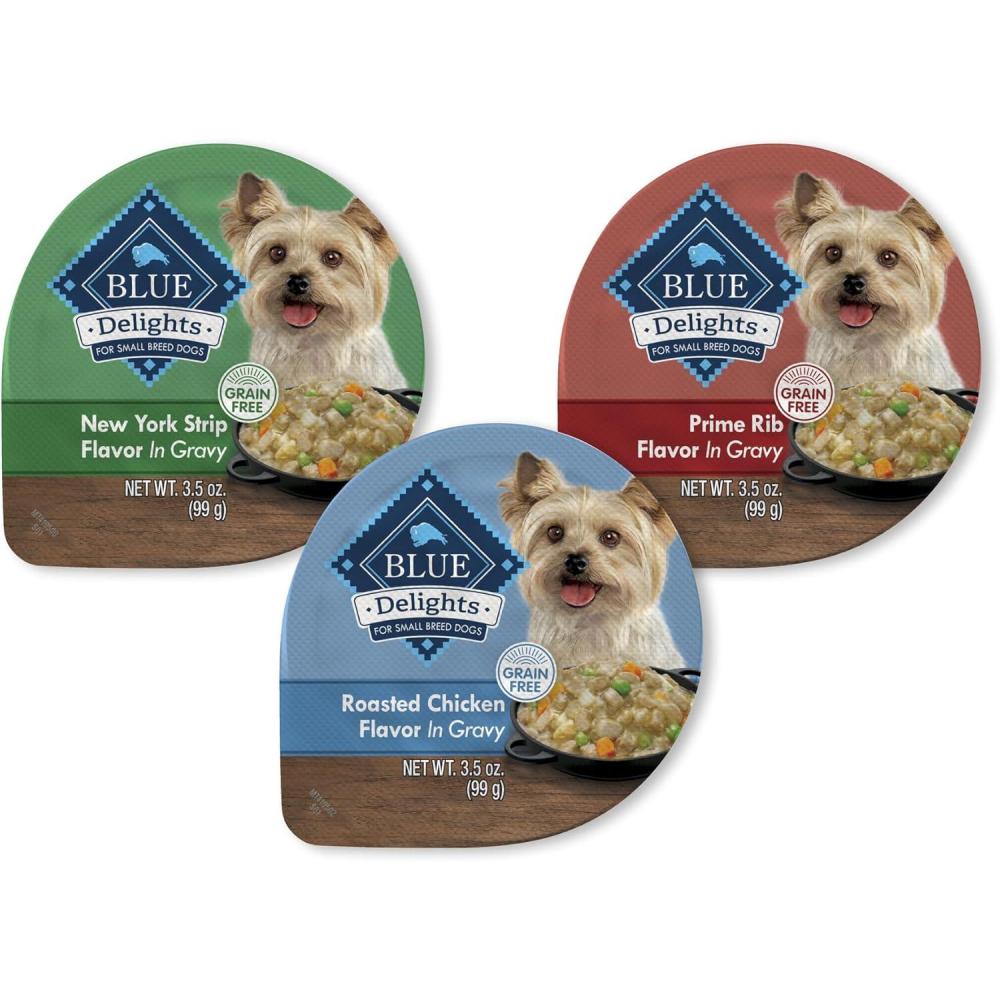 imageBlue Buffalo Delights Small Breed Natural Wet Dog Food Filet Mignon Flavor in Gravy 35oz Cups 12 CountVariety Pack Chicken Prime Rib NY Strip