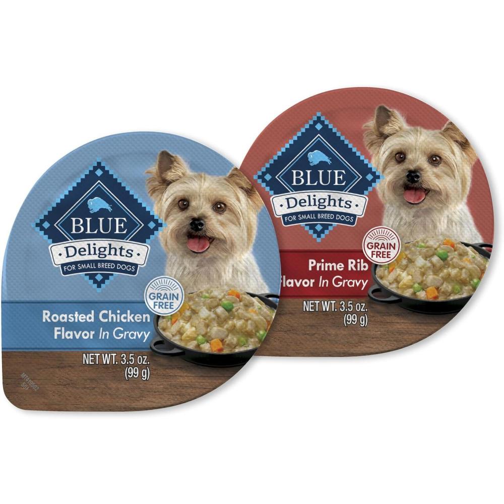 imageBlue Buffalo Delights Small Breed Natural Wet Dog Food Filet Mignon Flavor in Gravy 35oz Cups 12 CountVariety Pack Chicken  Prime Rib