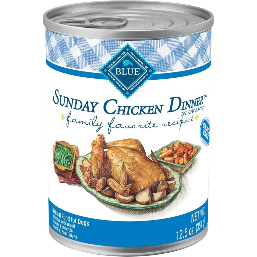 imageBlue Buffalo Family Favorites Adult Wet Dog Food Made with Natural Ingredients Sunday Chicken Dinner 125oz Can Pack of 12Sunday Chicken