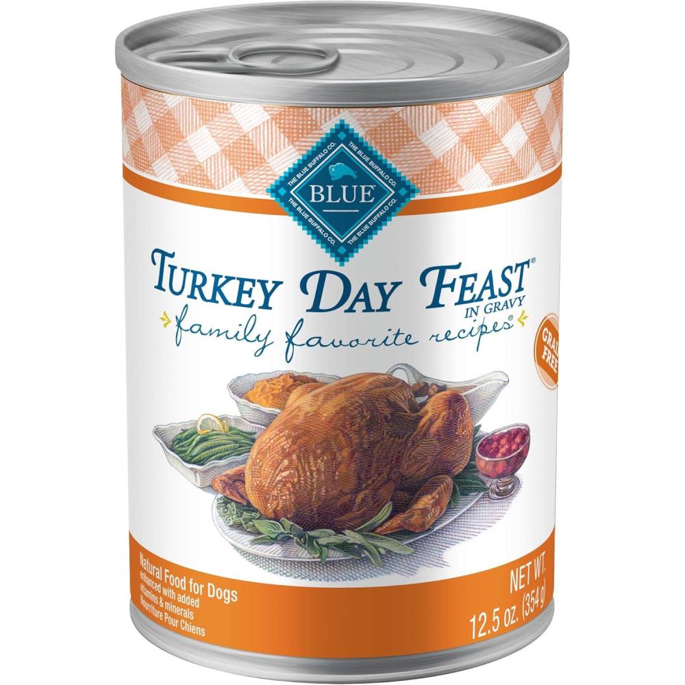 imageBlue Buffalo Family Favorites Adult Wet Dog Food Made with Natural Ingredients Sunday Chicken Dinner 125oz Can Pack of 12Turkey Day Feast