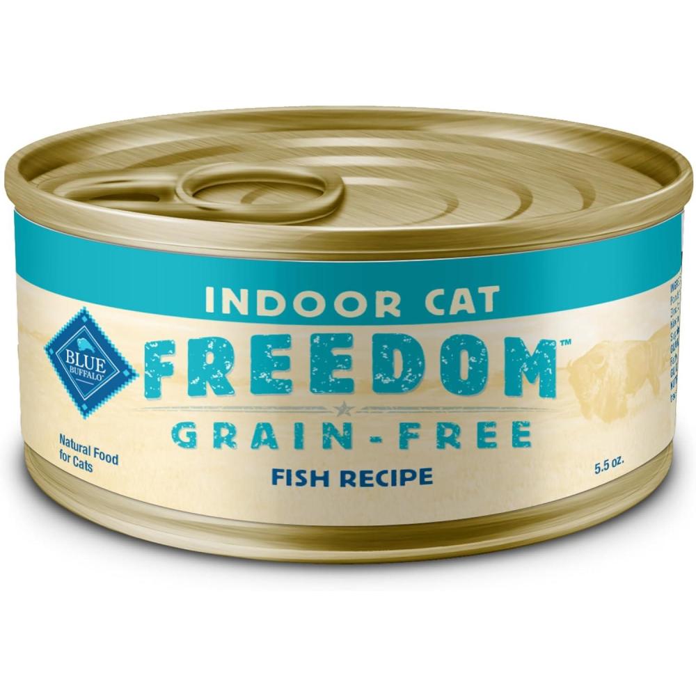 imageBlue Buffalo Freedom GrainFree Adult Wet Cat Food Complete amp Balanced Nutrition for Indoor Cats Made with Natural Ingredients Chicken Recipe 55oz Cans 24 CountFish