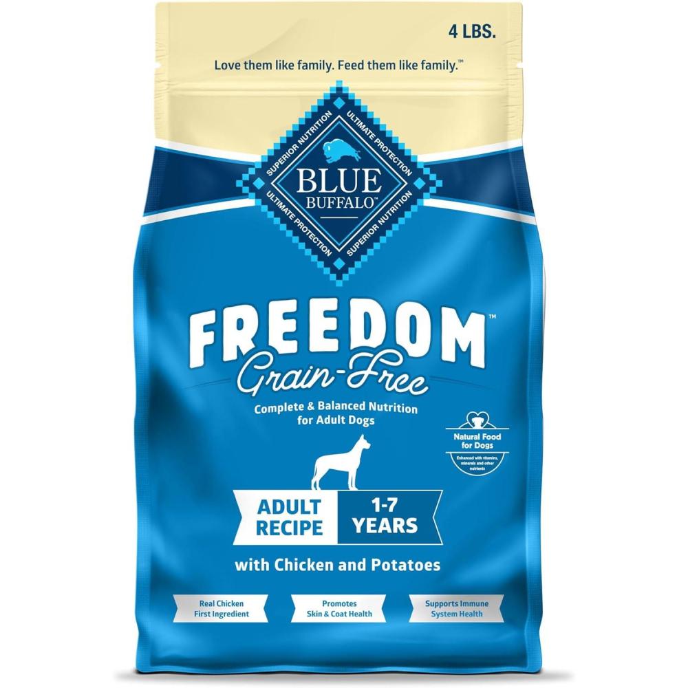 imageBlue Buffalo Freedom GrainFree Dry Dog Food Complete amp Balanced Nutrition for Adult Dogs Made in the USA With Natural Ingredients Chicken amp Potatoes 4lb BagChicken