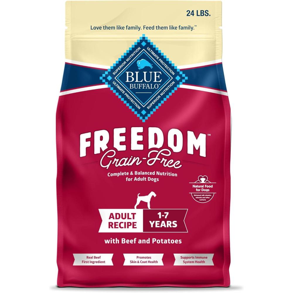 imageBlue Buffalo Freedom GrainFree Dry Dog Food Complete amp Balanced Nutrition for Adult Dogs Made in the USA with Natural Ingredients Beef amp Potatoes 4lb Bag24 Pound Pack of 1