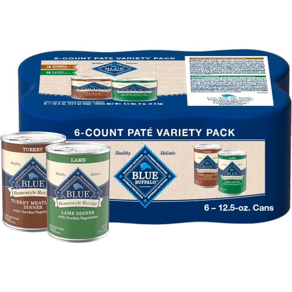imageBlue Buffalo Homestyle Recipe Adult Wet Dog Food Made with Natural Ingredients Fish amp Sweet Potato Dinner with Garden Vegetables 125oz can Pack of 12Variety Pack Lamb  Turkey
