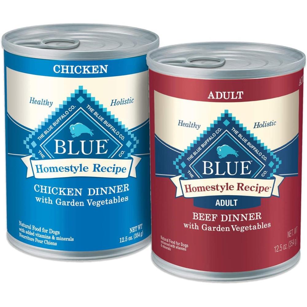 imageBlue Buffalo Homestyle Recipe Natural Adult Wet Dog Food Variety Pack Chicken amp Beef 125oz Can 24 Count 12 of Each Flavor