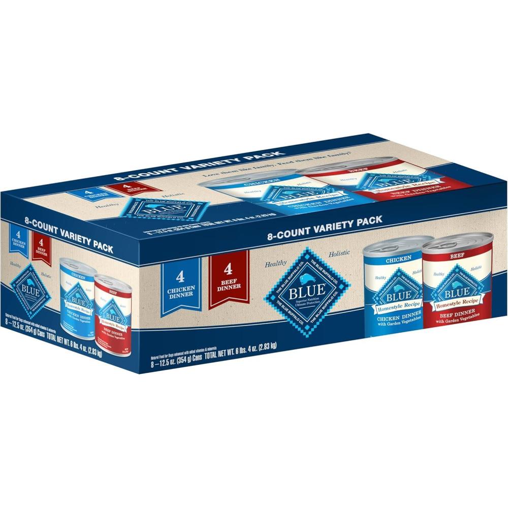 imageBlue Buffalo Homestyle Recipe Natural Adult Wet Dog Food Variety Pack Chicken amp Beef 125oz Can 8 Count 4 of Each FlavorVariety Pack Chicken Beef