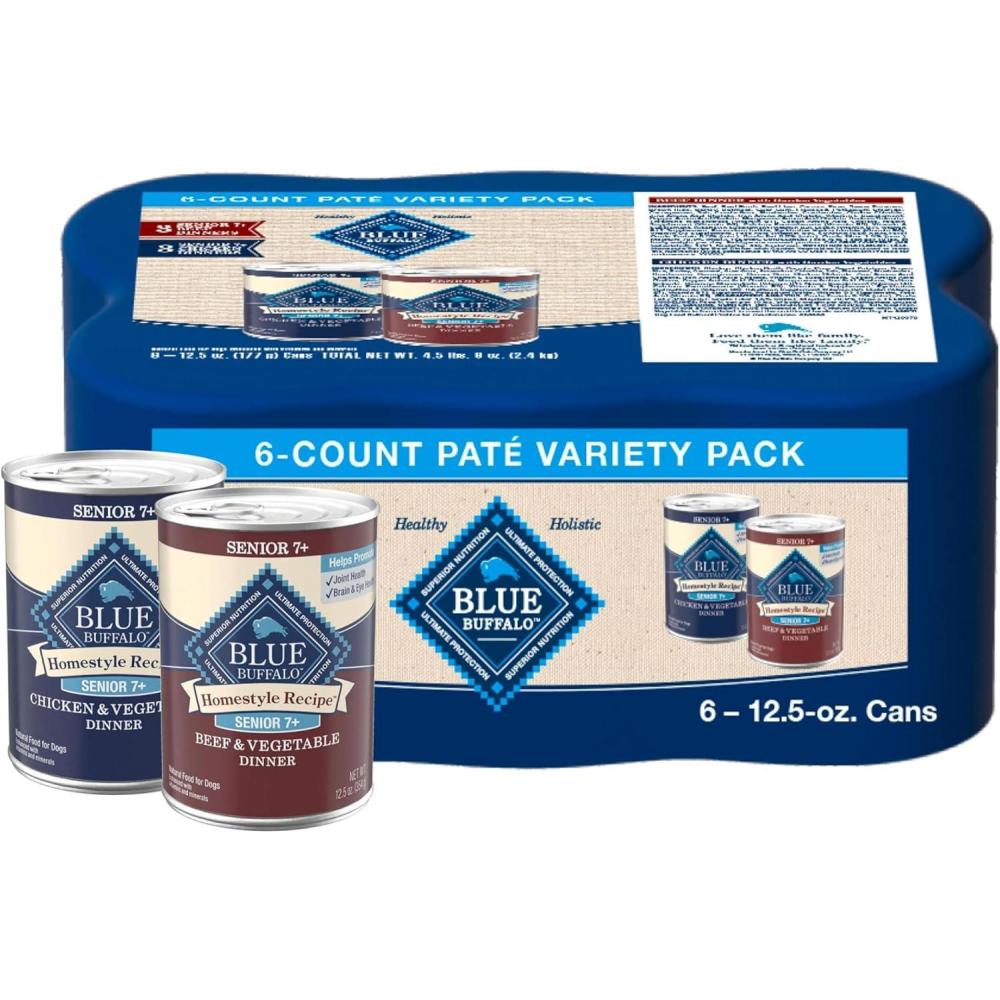 imageBlue Buffalo Homestyle Recipe Senior Wet Dog Food Made with Natural Ingredients Chicken Dinner with Garden Vegetables 125oz Cans 12 CountChicken Beef