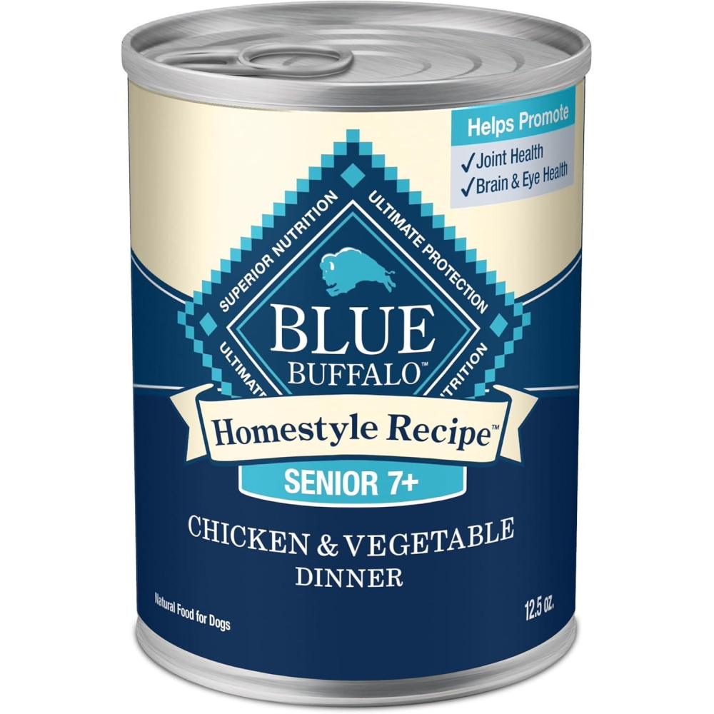 imageBlue Buffalo Homestyle Recipe Senior Wet Dog Food Made with Natural Ingredients Chicken Dinner with Garden Vegetables 125oz Cans 12 CountChicken