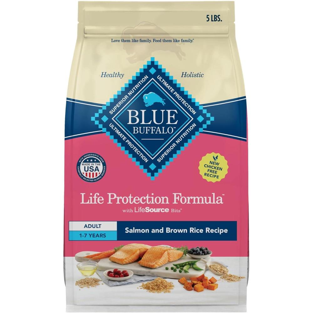 imageBlue Buffalo Life Protection Formula Adult Dry Dog Food Helps Build and Maintain Strong Muscles Made with Natural Ingredients Chicken amp Brown Rice Recipe 5lb BagSalmon ChickenFree